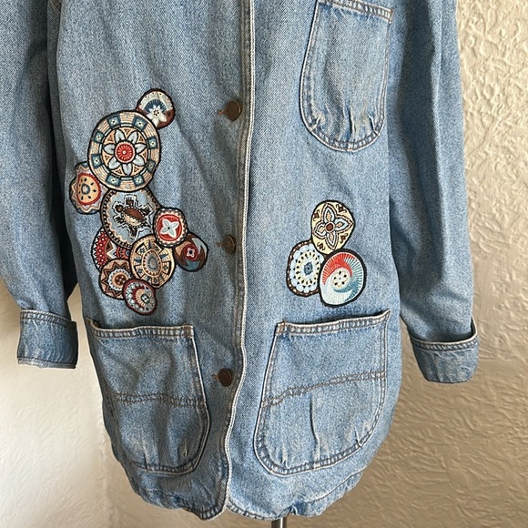 Vintage Sunbelt Denim Jacket Light Wash Embroidered Circular Embroidered Details - Picture 3 of 9